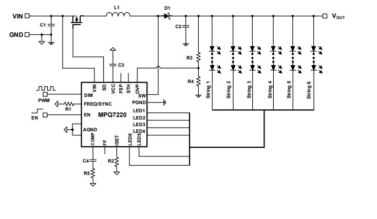 Application Circuit Diagram - Monolithic Power Systems (MPS) MPQ7220-AEC1 LED Lighting Drivers